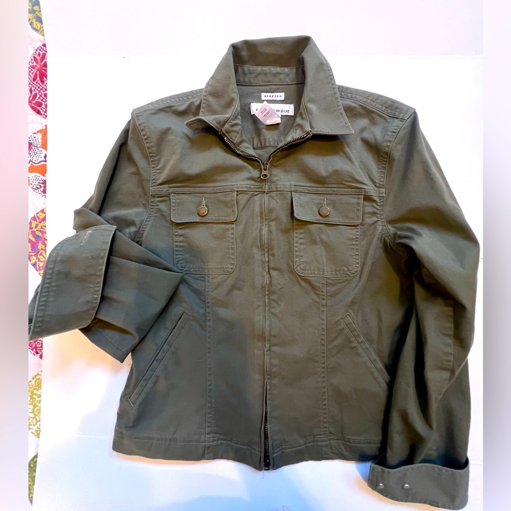 Jones New York sport stretch olive jean jacket size S